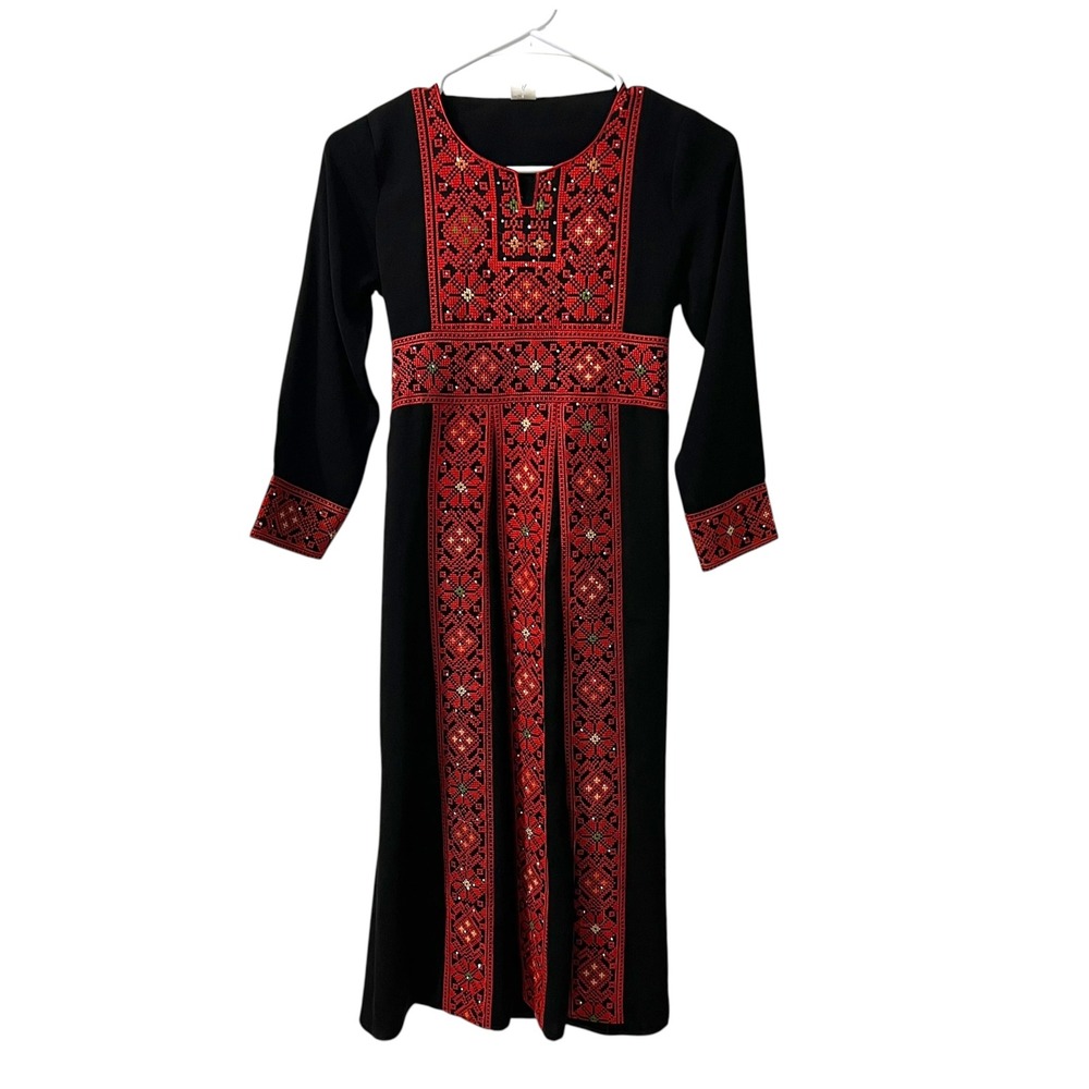 Vintage Palestinian Girls Tatreez Thobe Maxi‎ Dress Embroidered Jordan Size 5